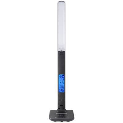 Lampe de bureau LED noir et gris avec affichage numérique. Affiche l'heure (9:25), la date (4/21), le jour de la semaine (Jeu), et la température (24°C).