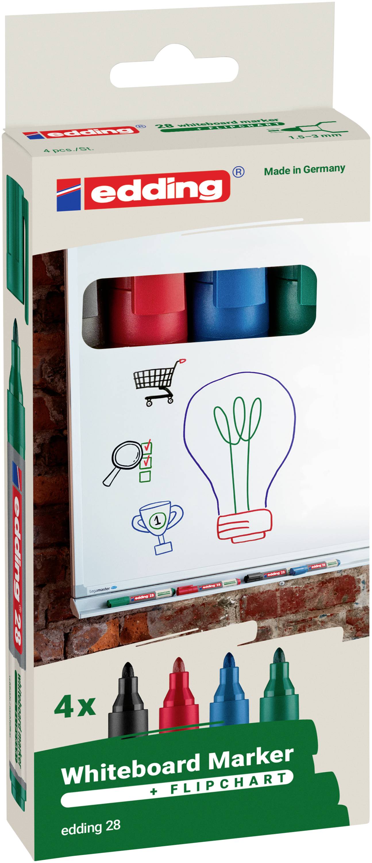 Edding 28 4-28-4 Set de marqueurs pour tableau blanc bleu, vert, rouge, noir 4 pc(s)-0