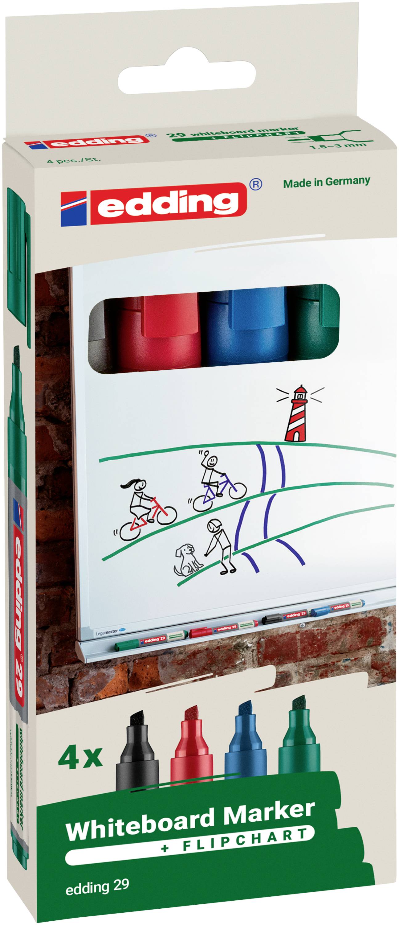 Edding 29 4-29-4 Set de marqueurs pour tableau blanc bleu, vert, rouge, noir 4 pc(s)