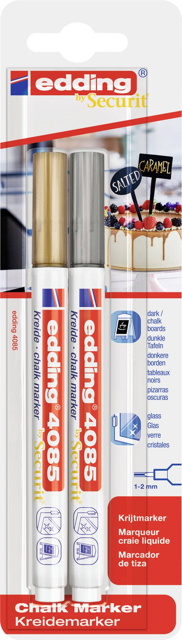 Edding 4085 4-4085-2-15354 Marqueur craie or, argent 1 mm, 2 mm