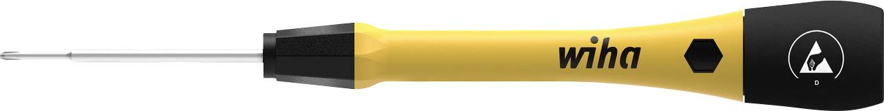 Tournevis jaune avec manche noir portant l'inscription 'wiha' sur le côté. Adapté pour un travail précis avec de petites vis.