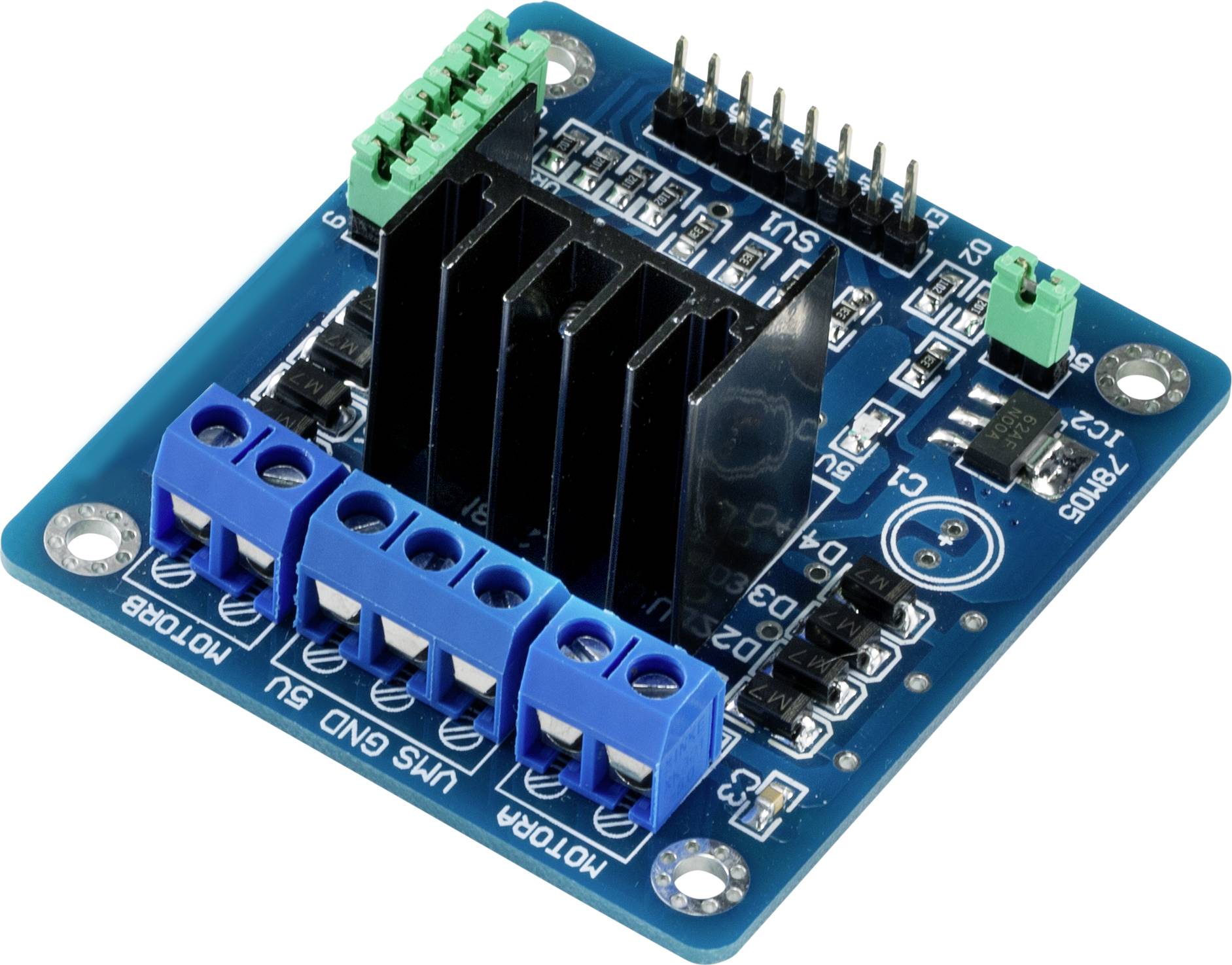 Une carte électronique bleue équipée de plusieurs connecteurs et d'un dissipateur thermique, typiquement utilisée pour le contrôle de moteurs.