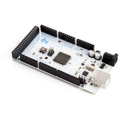 Carte de microcontrôleur avec différentes connexions et composants, comprenant un port USB et des connecteurs pour capteurs et actionneurs.