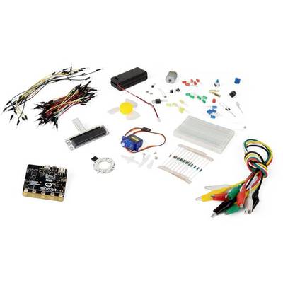 Kit électronique avec breadboard, microcontrôleur, câbles, résistances et LED pour la création de circuits et de projets.