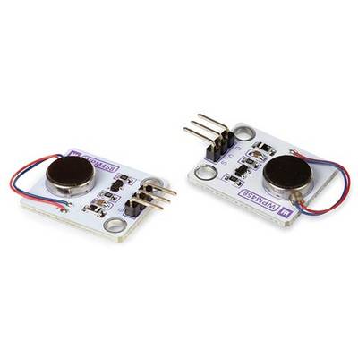 Deux moteurs de vibration sur des modules blancs avec des broches de connexion et des câbles colorés.