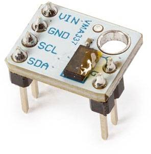 Un petit module électronique avec des étiquettes 'VIN', 'GND', 'SCL' et 'SDA' sur sa face supérieure, doté de plusieurs broches pour connexions.