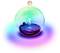 Une boule transparente avec une LED qui brille dans différentes couleurs, repose sur une surface et projette des cercles de lumière colorés.