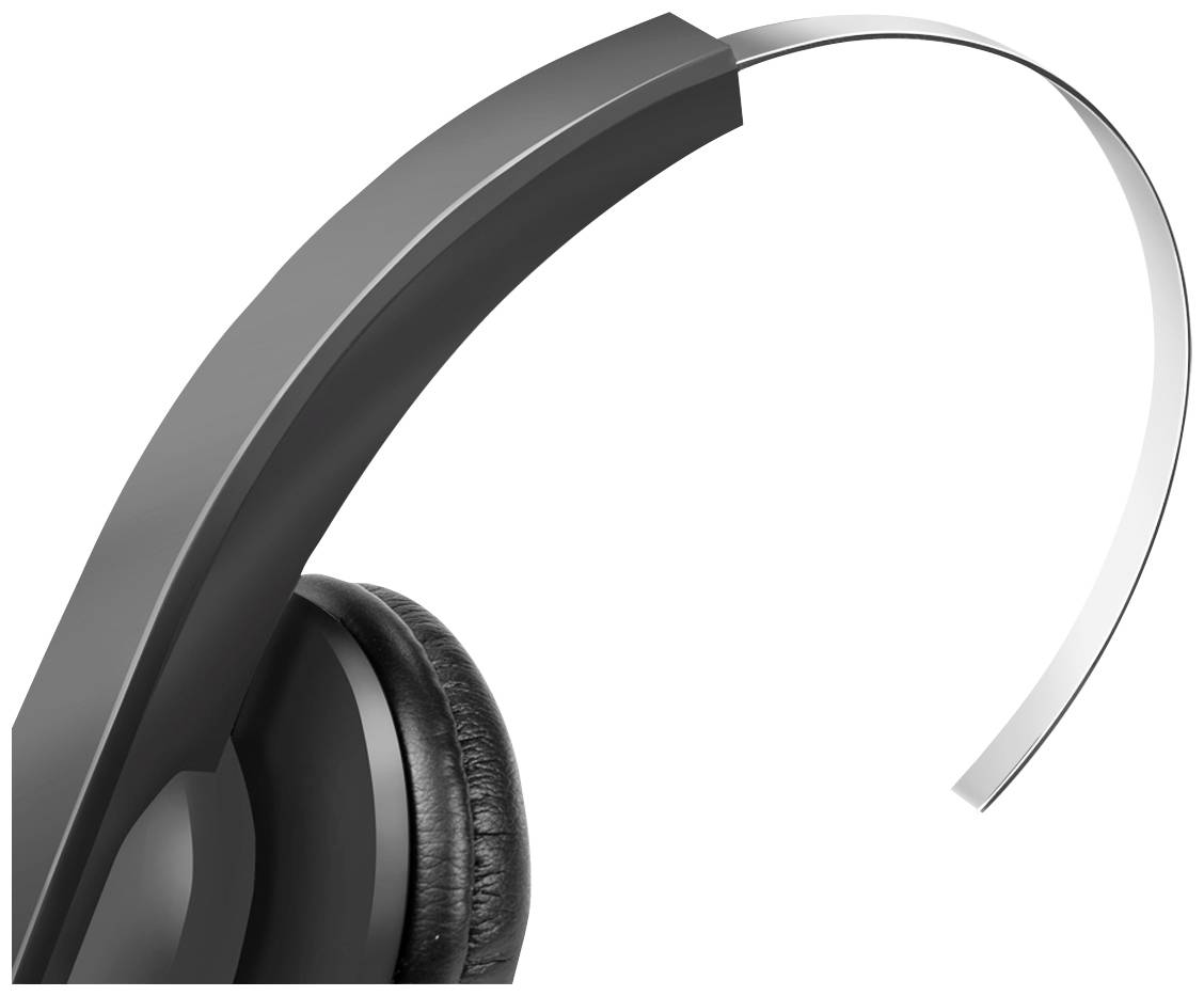 Casque circum-auriculaire noir, gros plan sur le pavillon et l'arceau.