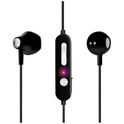 Écouteurs noirs avec boîtier de commande, réglage du volume et microphone, adaptés à la musique et aux appels.