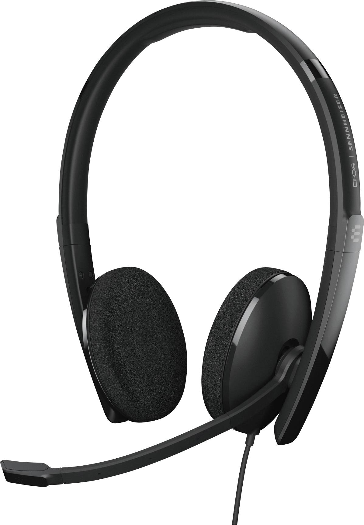Casque noir filaire avec microphone rabattable, adapté aux applications informatiques ou téléphoniques.