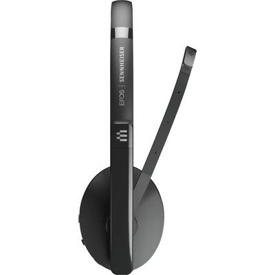 Casque noir à écouteur simple avec un bras de microphone réglable, le logo de marque 'EPOS Sennheiser' sur l'arceau.