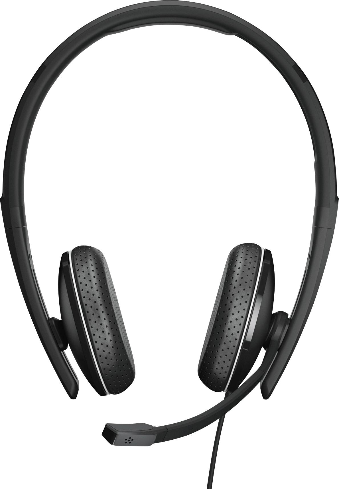 Casque noir circumaural avec perche micro sur le côté droit, adapté pour les appels ou la musique.