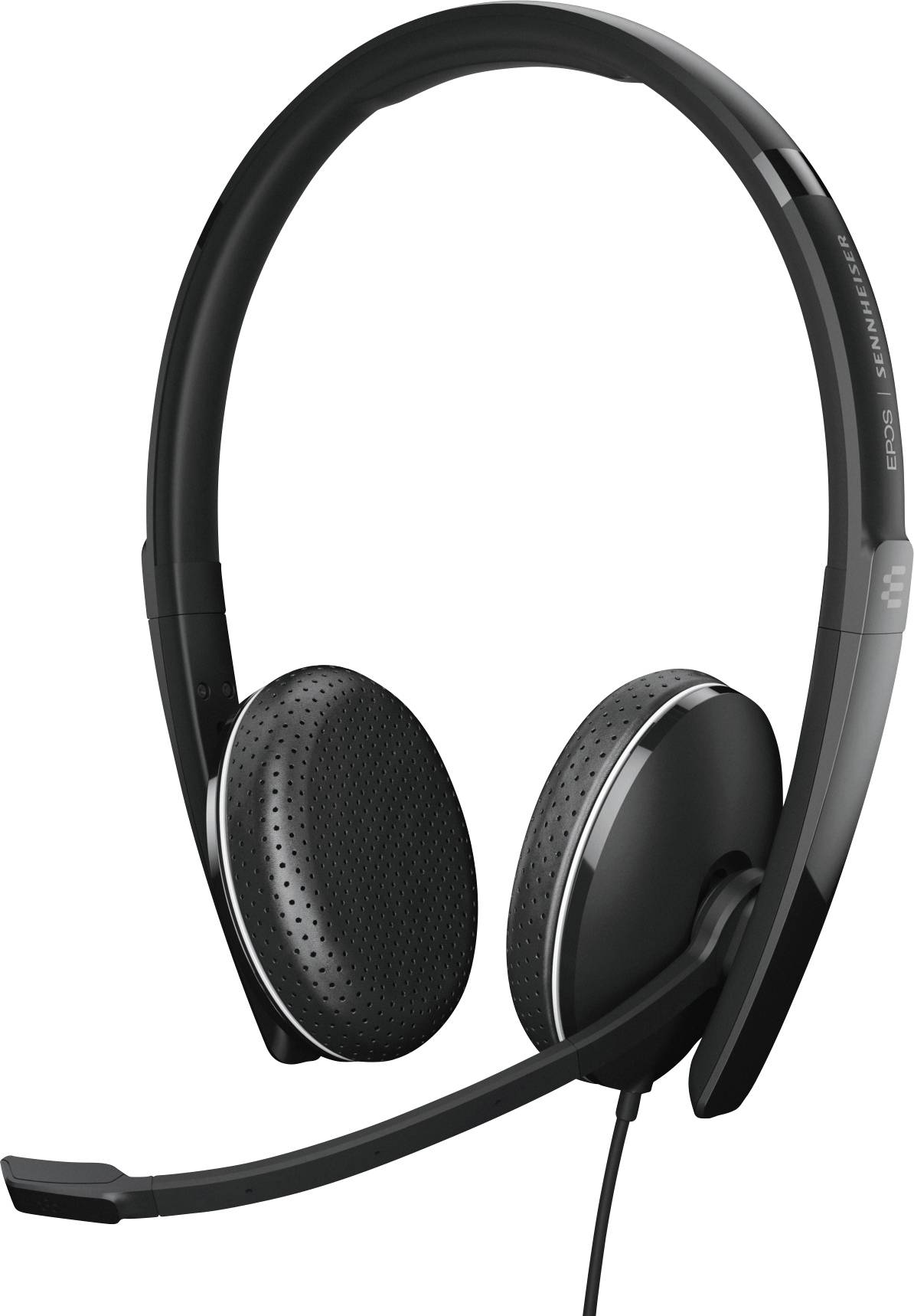 Casque noir avec microphone. Design circumaural, adapté aux appels téléphoniques ou aux réunions en ligne.