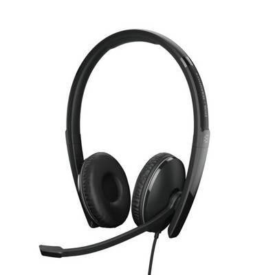 Un casque noir avec microphone, écouteurs pivotants et arceau réglable, adapté aux appels téléphoniques ou aux réunions en ligne.