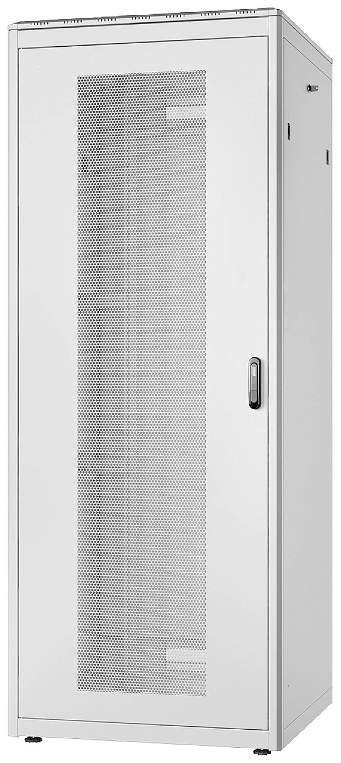 Un armoire serveur blanche avec porte vitrée, conçue pour héberger des équipements réseau. Idéale pour les bureaux ou les centres de données.