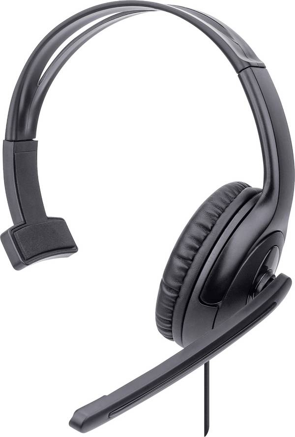 Manhattan Mono USB-Headset Over-Ear kabelgebunden USB-A-Stecker Lautstärkeregelung schwarz  Micro-casque supra-auriculaire filaire Mono noir  volume réglable, mise en sourdine du microphone ordinateur
