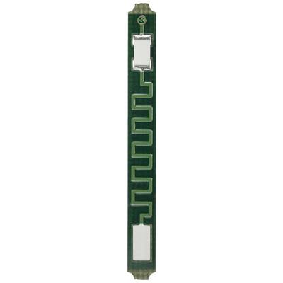 Un résistance électrique verte avec des marquages blancs et verts, orientée verticalement.