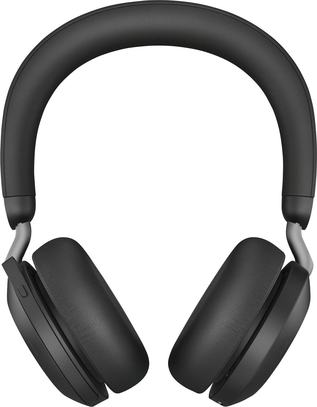 Casque noir à écouteurs circumauriculaires, vue de face, montrant des coussinets d'oreille rembourrés et un arceau rembourré.