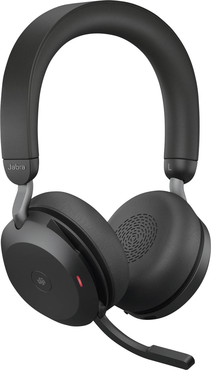 Casque noir, sans fil, avec microphone, adapté pour la communication et la musique, marque visible sur le pavillon de l'oreille.