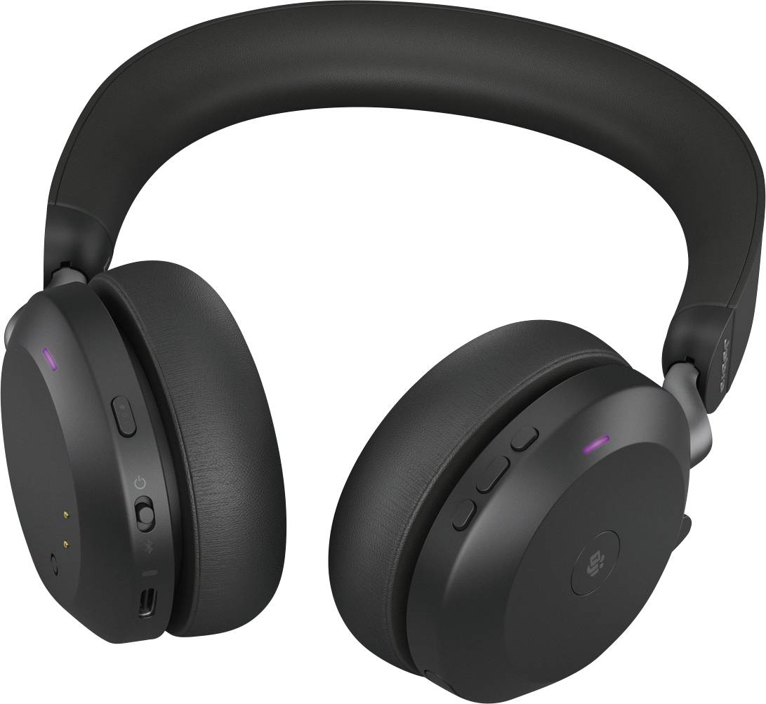 Casque audio noir sans fil, de type over-ear, avec des commandes sur le côté, adapté pour écouter de la musique ou passer des appels téléphoniques.