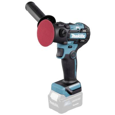 Polisseuse sans fil à moteur à balais de Makita, avec poignée ergonomique et disque de polissage rouge, adaptée au traitement professionnel des surfaces.