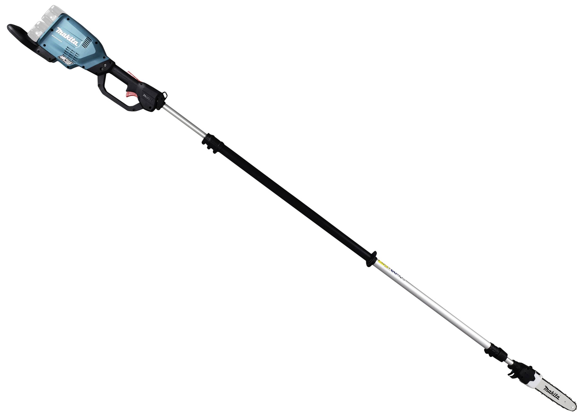 Élagueuse électrique télescopique, adaptée pour couper des branches en hauteur, présentée dans un espace blanc.