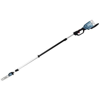 Tronçonneuse à long manche avec boîtier bleu et manche télescopique, adaptée à l'élagage des branches hautes et des endroits difficiles d'accès.