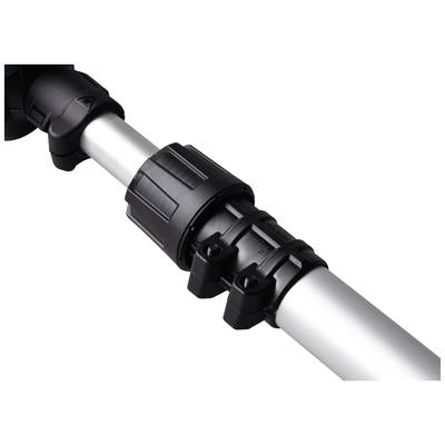 Un tube télescopique en métal avec deux pinces noires et réglables pour ajuster la longueur. Idéal pour les appareils ou les outils.
