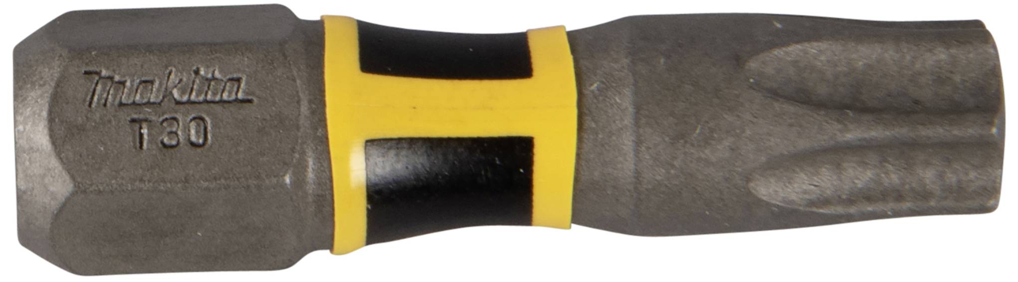 Un embout de tournevis portant l'inscription 'T30' et 'TracVita'. Il présente un marquage jaune et noir pour le distinguer.
