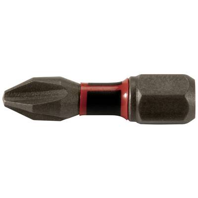 Embout de tournevis cruciforme avec anneau rouge et noir au centre, adapté pour le vissage électrique ou manuel.