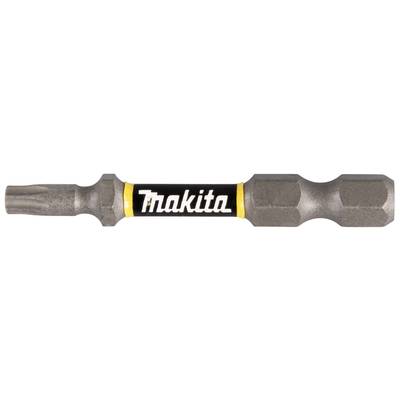 Mèche de Makita avec tige hexagonale et profil en T, marquée d'une bande jaune et du logo 'Makita' au centre.