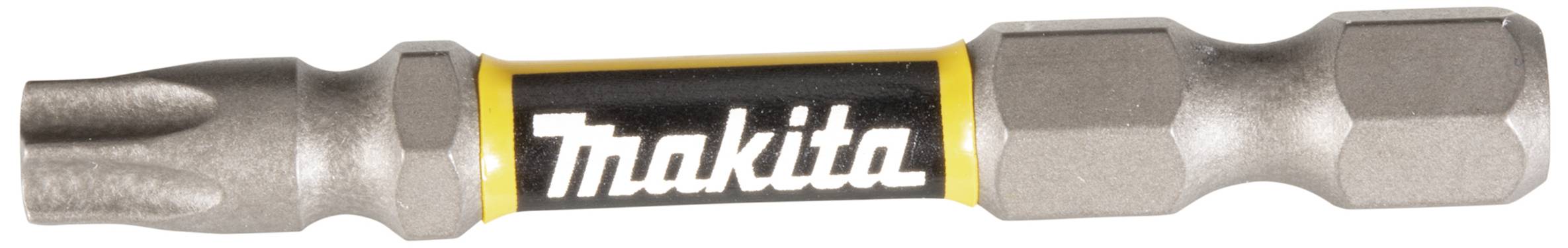 Embout de tournevis 'Makita', de couleur argent avec une bande noire et jaune.