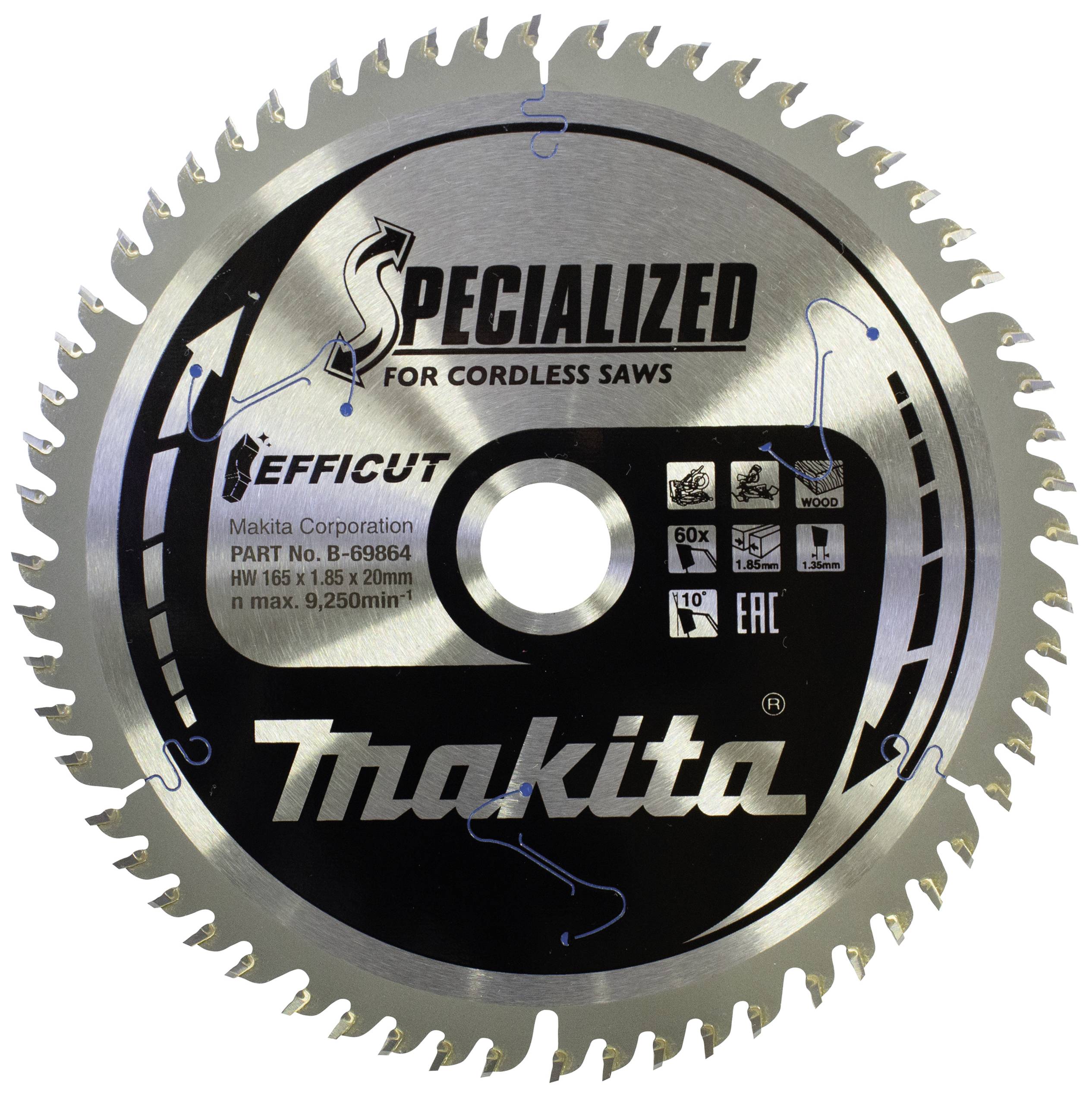 Makita B-69864 B-69864 Lame de scie circulaire 165 x 20 x 1.85 mm Nombre de dents: 60 1 pc(s)