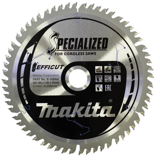 Makita B-69864 B-69864 Lame de scie circulaire 165 x 20 x 1.85 mm Nombre de dents: 60 1 pc(s)