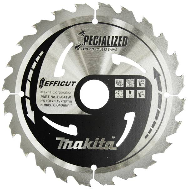 Makita B-64191 B-64191 Lame de scie circulaire 190 x 30 x 1.45 mm Nombre de dents: 24 1 pc(s)