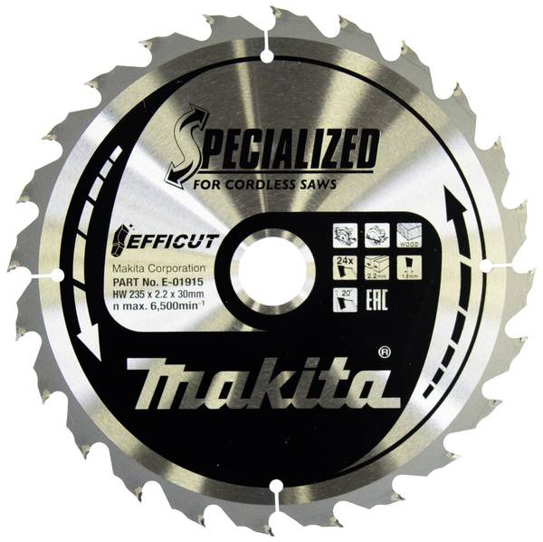 Makita E-01915 E-01915 Lame de scie circulaire 235 x 30 x 2.2 mm Nombre de dents: 24 1 pc(s)