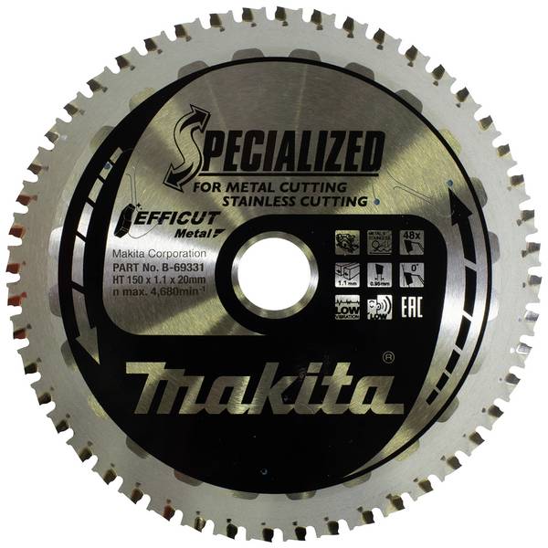 Makita B-69331 B-69331 Lame de scie circulaire 150 x 20 x 1.1 mm Nombre de dents: 48 1 pc(s)
