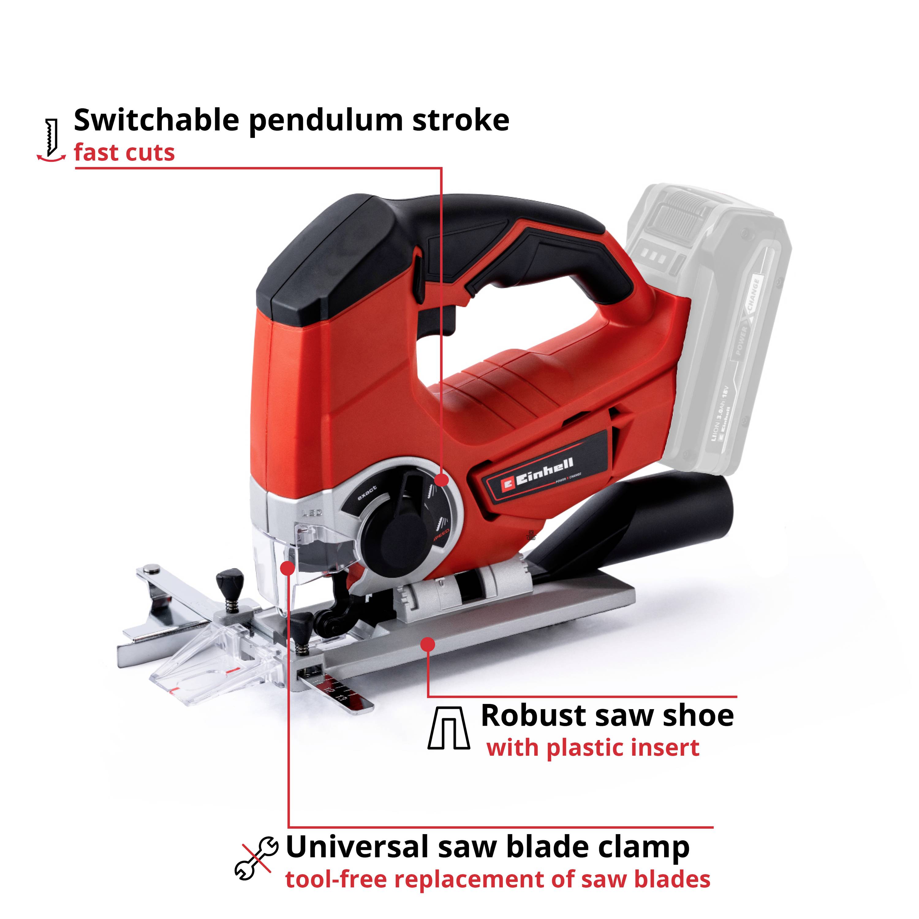 Scie sauteuse sans fil Einhell TE-JS 18/80 Li Kit (1 x 2,0 Ah) 4326407 + batterie, + chargeur 18 V 2.0 Ah-3