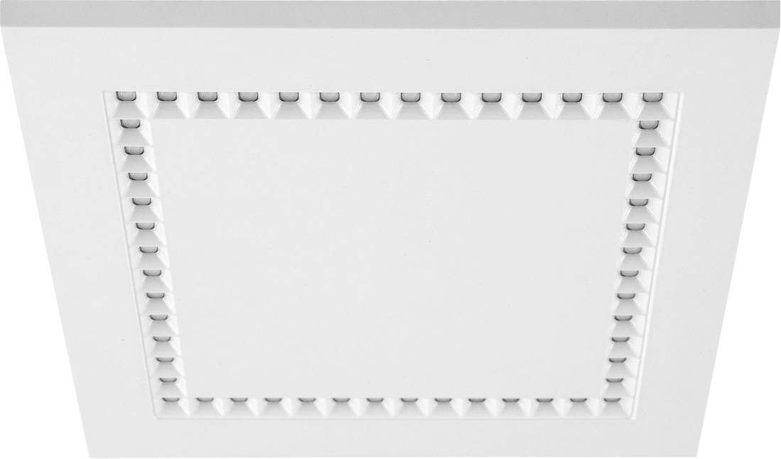 Aération de plafond carrée blanche ou panneau encastré avec des rangées de petites protubérances régulièrement espacées autour de la bordure intérieure.