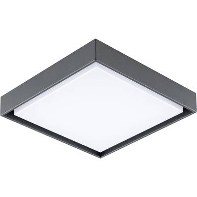 Plafonnier carré moderne en saillie avec cadre gris foncé et diffuseur blanc dépoli sur fond blanc.