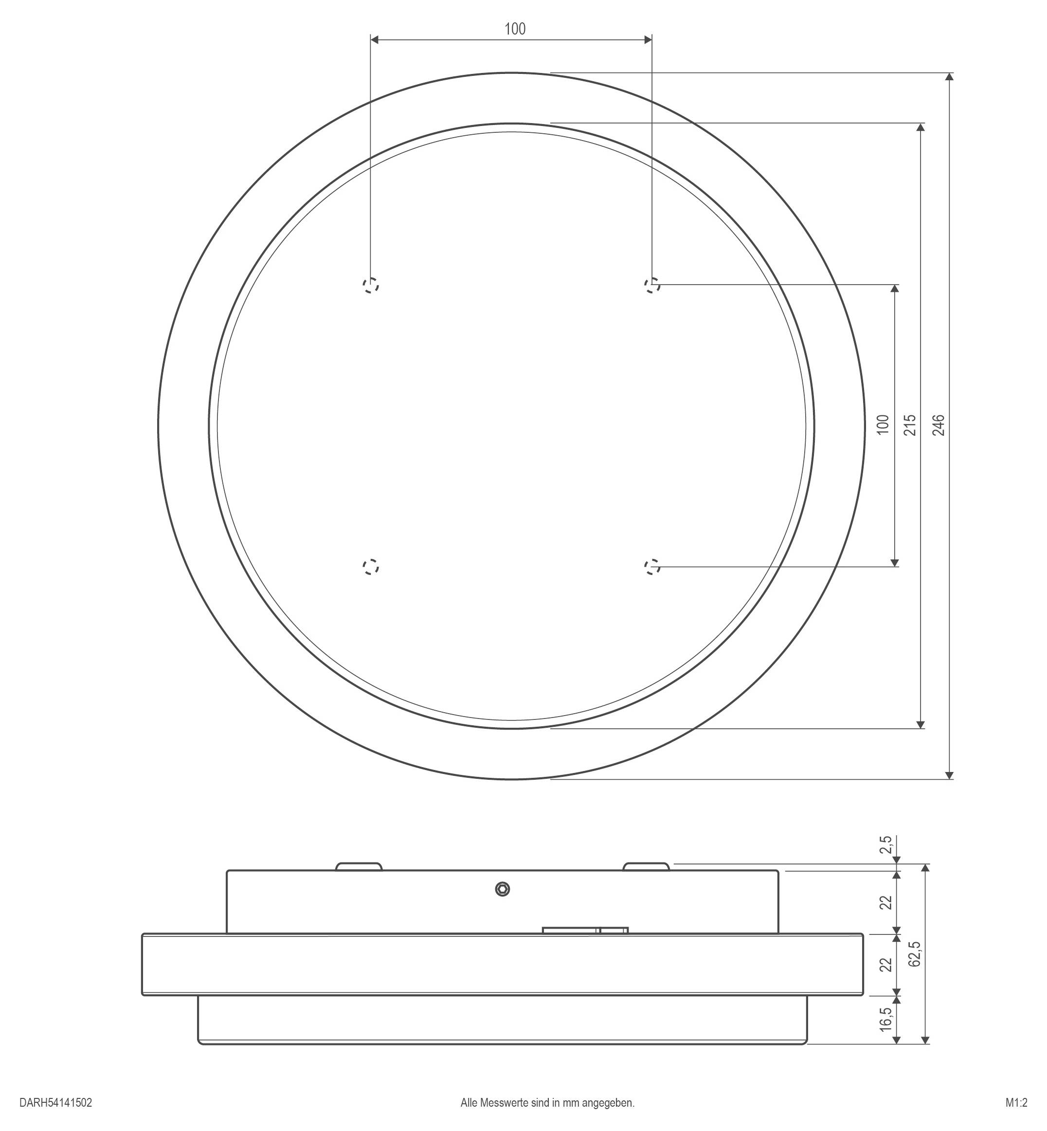 Dessin technique d'une pièce circulaire représentée en vues de dessus et de côté avec des lignes de cote et des mesures en millimètres.