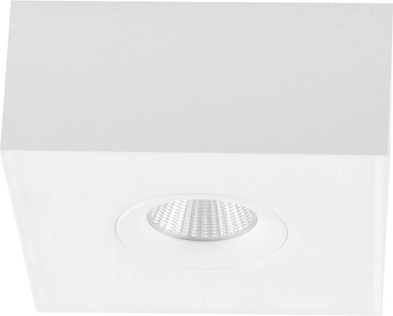 Luminaire de plafond blanc carré avec panneau LED circulaire encastré au centre.
