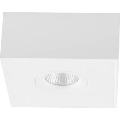 Luminaire de plafond blanc carré avec panneau LED circulaire encastré au centre.