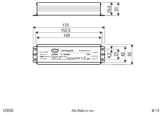 Dessin technique de deux modules LED rectangulaires connectés, avec des mesures indiquées de 57 mm de largeur, 13 mm de hauteur et 95 mm d'espacement entre les unités ; échelle 1:2.