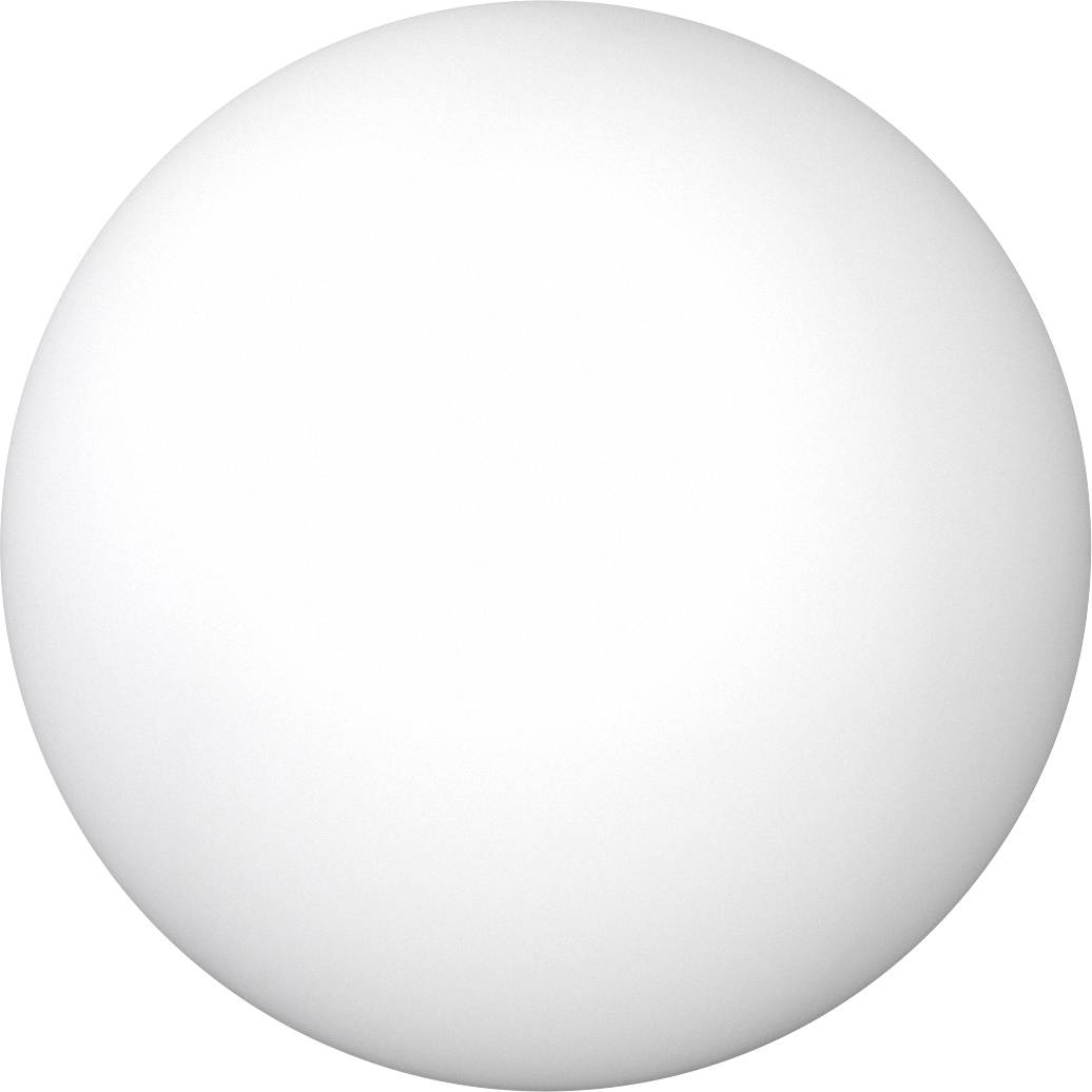 Objet sphérique blanc sur un fond blanc uni, présenté comme une simple balle 3D avec ombrage doux.