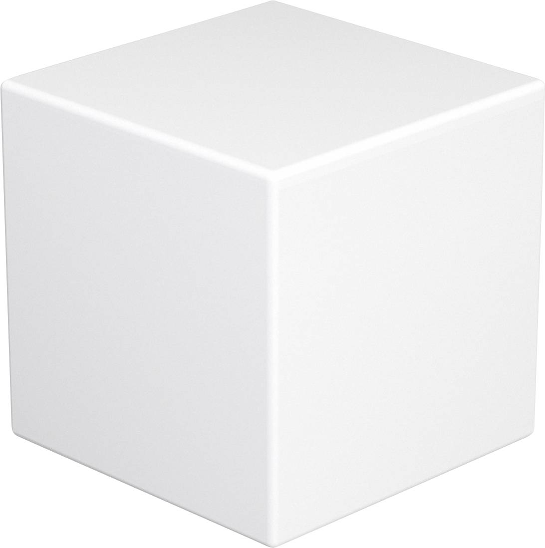 Un cube blanc simple en 3D sur un fond gris clair.