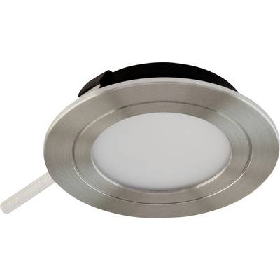 Luminaire de plafond encastré en métal brossé de forme ronde avec diffuseur blanc et cordon de tirage