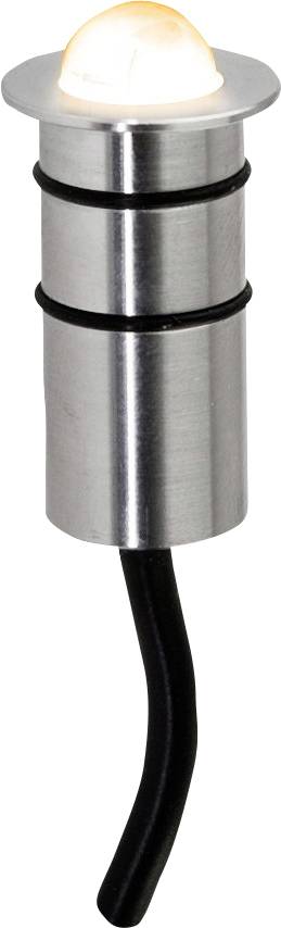 Lumière de sentier extérieur en acier inoxydable avec un dôme lumineux et un cordon d'alimentation noir.