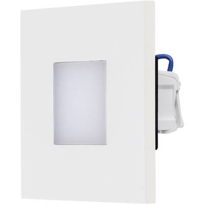 Un appareil électrique fixé au mur avec une plaque de recouvrement blanche, un couvercle rectangulaire central et une poignée bleue visible sur le côté droit.
