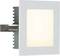 Luminaire encastrable avec panneau lumineux rectangulaire, entouré d'un cadre blanc, adapté à une installation au plafond ou au mur.